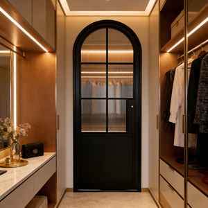 Porte battante intérieure minimaliste cintrée, cadre en acier sur mesure avec verre personnalisé, style personnalisé pour la <span class=keywords><strong>rénovation</strong></span> intérieure - Product Image 4
