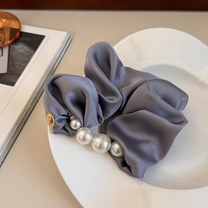 Silk Satin Elegant Design Satin Fabric Pearl Women <strong>Hair</strong> <strong>Ties</strong> Accessories Scrunchies With Pearl - Product Image 2