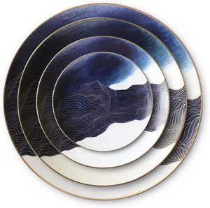 Service de table en céramique rétro de style européen pour la maison, assiettes plates à steak en porcelaine faites à la main - Product Image 1