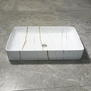 Creatividad nuevo producto porcelana de buena calidad WC Mesa lavabo recipiente mármol cerámica encimera lavabo rectangular arte fregadero