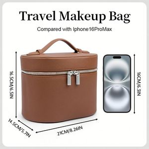 Nouvelle trousse de maquillage décontractée en PU avec fermeture éclair, grande capacité, légère, logo personnalisé, portable, haut de gamme, rangement pour maquillage, sangles élastiques - Product Image 4