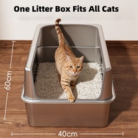 Bac à litière semi-fermé surdimensionné en acier inoxydable, anti-évasion, avec clôture haute, toilettes pour chats, fournitures pour animaux de compagnie