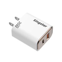 Adaptateur de charge standard américain plaqué blanc A+C, chargeur rapide PD 25W, double port USB, QC3.0, type C, chargeurs muraux rapides pour mobiles