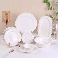 Service de table en porcelaine de luxe antique, écologique, assiettes et bols en céramique blanche embossée, compatibles micro-ondes et lave-vaisselle, pour usage domestique et hôtelier