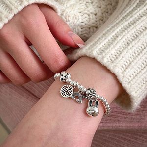 S925 Sterling Silver Rabbit <b>Bracelet</b> For Women Cartoon Animal Zodiac <b>Beaded</b> Jewelry Everyday Wear - Product Image 1