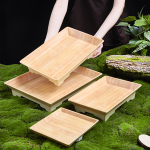 Bandeja de Carne Asada Comercial de Melamina con Patrón de Bambú Estilo Montaña y Naturaleza, Imitación Porcelana, para Servir Carne Asada - Product Image 1