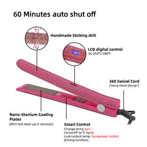 Piastra per capelli in ferro piatto Bling Bling Bling Diamante titanio 2 anni di cristallo elettrico superficie LCD per uso alberghiero sostituzione di ritorno - Product Image 3