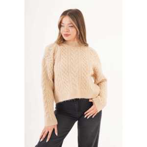 Pull en maille spirale à motif pour femme, mode automne, couleur crème, vente en gros, haut décontracté pour femme, décoration boutonnée, logo sur le devant - Product Image 4