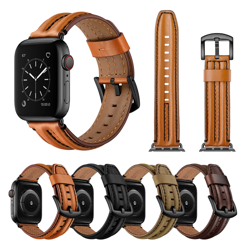Genuine Leather Designed Replacement Watch Strap For Apple Watch Series 8 7 6 5 4 3 Vintage Leather Watch Band