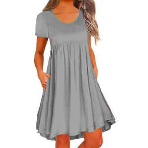 2025 nuovo arrivo <span class=keywords><strong>abbigliamento</strong></span> donna <span class=keywords><strong>taglie</strong></span> <span class=keywords><strong>forti</strong></span> <span class=keywords><strong>Casual</strong></span> abiti a maniche corte con o-collo a tinta unita alla moda - Product Image 2