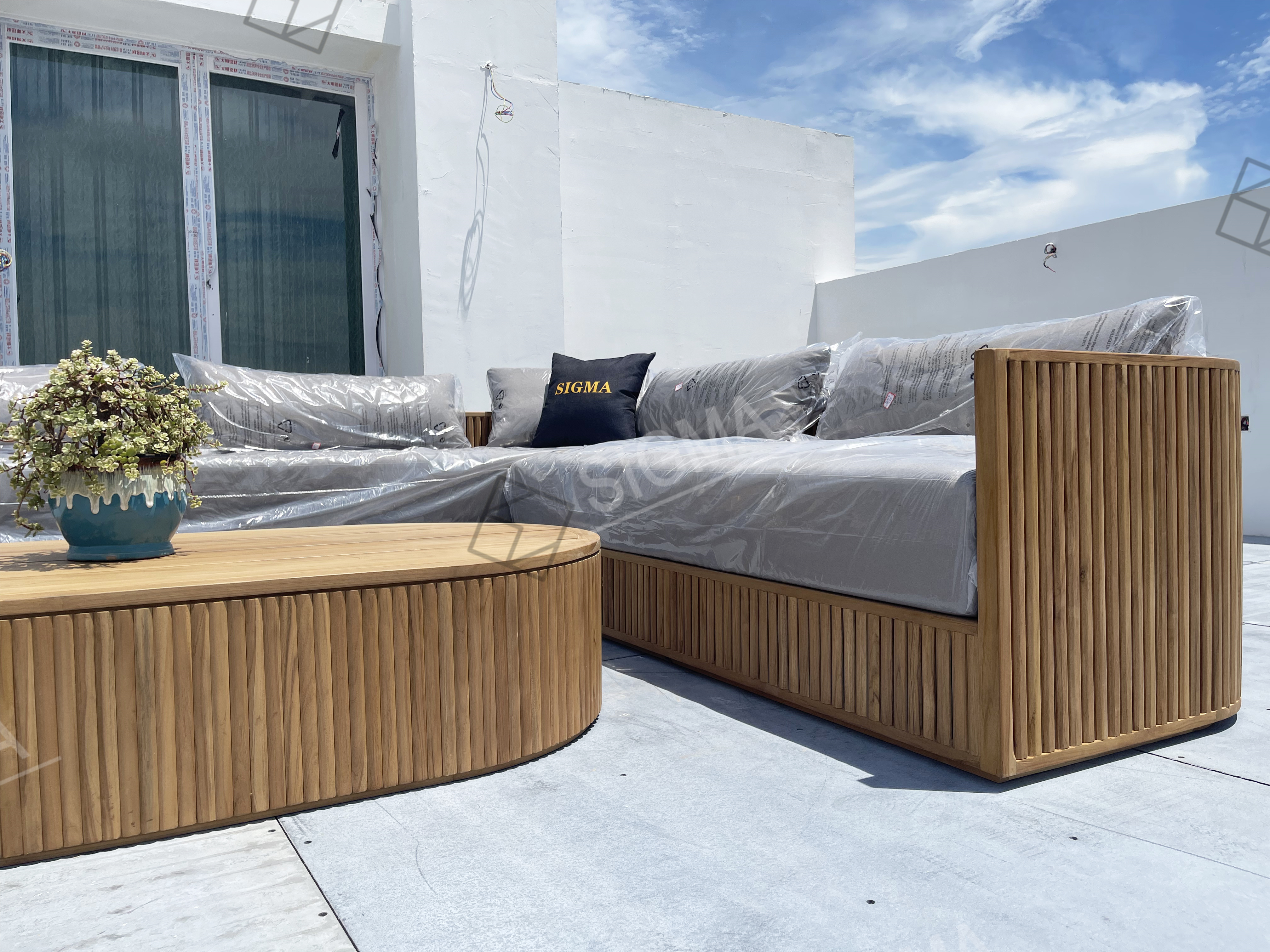 Sigma Outdoor furniture set garden sofa set furniture sectional sofa teak wood lounge chair chaise wood coffee table