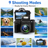 Appareil photo numérique 64MP avec capteur CMOS 4K, écran tactile 4,0 pouces, batterie au lithium, zoom optique 16X, griffe porte-accessoire, Wi-Fi, lumière d'appoint, 9 modes, caméra Vlog
