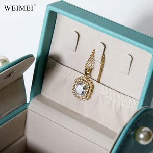 Caja organizadora de joyas de terciopelo de cuero de doble capa WEIMEI, almacenamiento de logotipo personalizado verde para anillos, collares, pulsera, joyero - Product Image 2