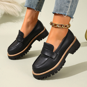 Mocassins noirs à plateforme pour femmes, semelle épaisse, chaussures décontractées à enfiler, chaussures pour femmes - Product Image 2