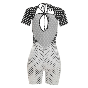 Viviblook D26RP081 Combinaison d'été pour femmes, nouvelle combinaison décontractée sexy à pois, à bretelles, à lacets, à manches courtes pour femmes - Product Image 6