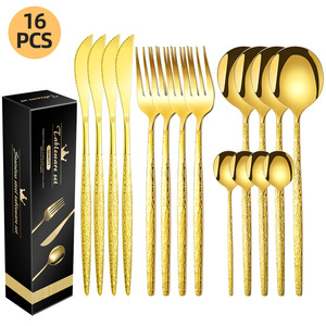 Juego de cubiertos Dingyong de acero inoxidable portugués de 24 piezas con diseño de grano de madera, cuchillos para carne, duradero, ecológico, acabado cepillado, en stock - Product Image 1