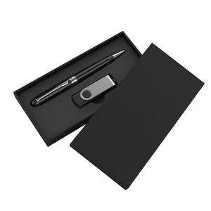 Benutzer definiertes Logo Luxus deckel und Basis box Stift verpackung Geschenk box mit USB-Flash-Disk