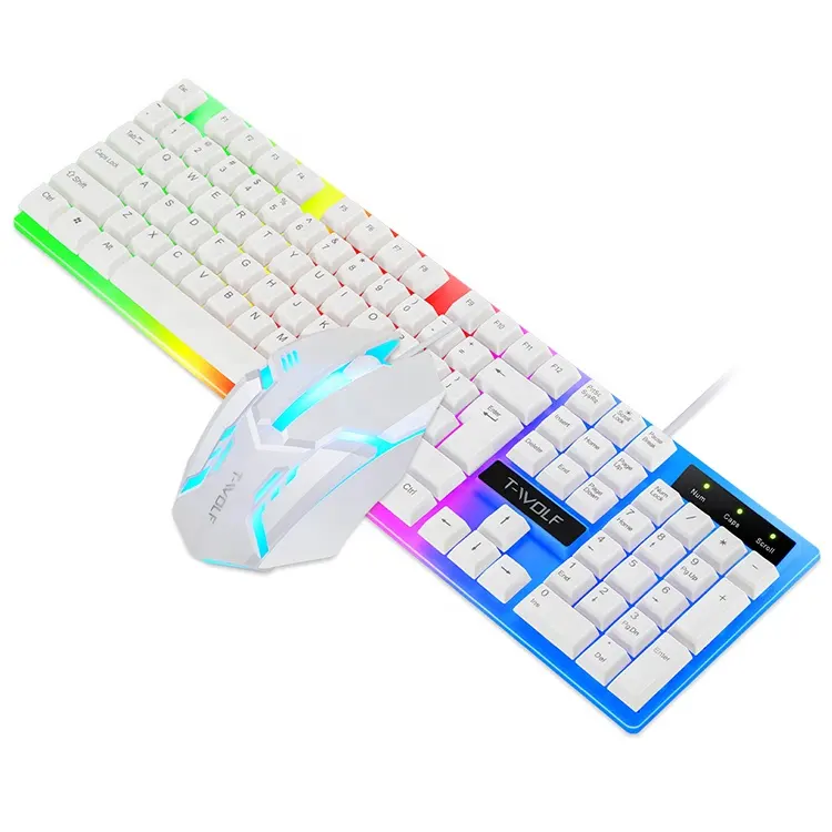 USB Wired 104 Keys Gaming Keyboard And Mouse Set Rainbow Backlit Combo For Home Laptop Pc Gamers