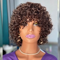 Perruques Courtes Bouclées en Cheveux Humains Remy, Fabriquées à la Machine, Texture Naturelle, Perruques Courtes Bouclées à la Mode pour Femmes Afro-Américaines