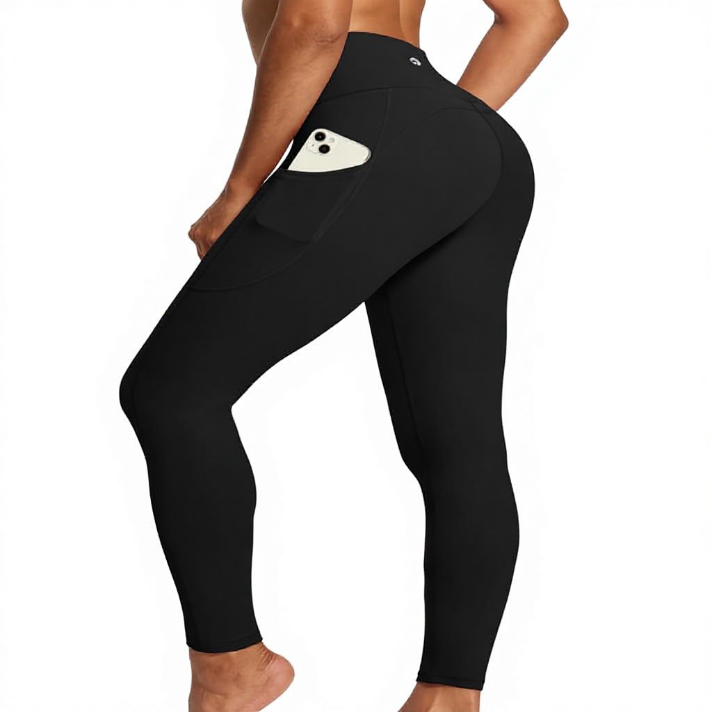 IUGA Solid High Waist Yoga Pants with Pockets Leggings for Women Tummy Control Workout Full Length 4 Way Stretch Elastic Waist