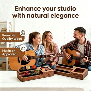 Caja organizadora de púas de guitarra de madera Augioth con soporte de exhibición para púas de guitarra eléctrica y bajo - Product Image 4