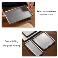 Plateau de service rectangulaire vintage en acier inoxydable 304 de qualité alimentaire, plateau à collation en métal pour bar et restaurant