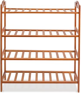 4 Tier Bamboo Shoe Shelf With Handle Natural Open Storage Shelf Organizer