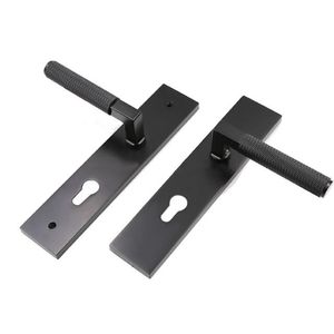 Modern siyah çinko alaşım Manija De Home ta Madera anahtar kilit paneli seti ev gizlilik yatak odası iç kolu kapı kolları - Product Image 3