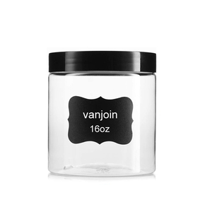 Jars 500ml 800ml 1000ml Black Lid Clear Wide Mouth Plastic Round Storage Jars For Liquid Solid Products