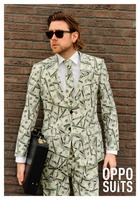 Costume 2 pièces slim pour homme, veste, blazer imprimé dollar, pantalon, tenue de fête