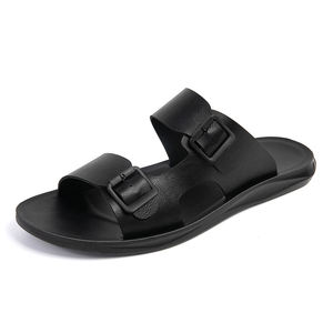 Men's casual slides slippers Anti-slip Pu leather breathable men's slides Slippers Outdoor <b>beach</b> flat Eva leather <b>shoes</b> Sandals - Product Image 4