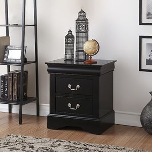 Black 2-Drawer Solid Wood Nightstand Antique European Style Bedroom <b>Side</b> Table Panel Wood Design - Product Image 1