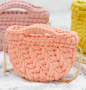 Easy Beginners Crochet Chunky Cotton Tube Yarn 50g Ball 68% Cotton 32% Nylon Yarn Hand Woven DIY Hollow Tube Braid Yarn