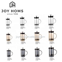 Cafetière à piston en verre borosilicate de haute qualité avec logo personnalisé, poignée en bois, mini cafetière en métal avec accessoires et outils