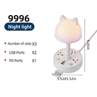 Lámpara de Escritorio con Cabeza de Gato SUZHERM, Enchufe con 3 Tomas, 2 USB A, 1 Tipo-C, Cable de 2 m, Carcasa Resistente al Fuego, Ecológica, Enchufe Personalizable