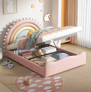 Letto singolo 1.2m in legno massiccio per bambini divertente letto principessa arcobaleno da ragazza resistente per piccole camere da letto - Product Image 1