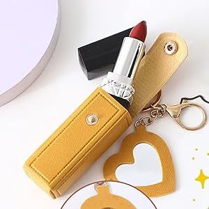 <b>Custom</b> Logo PU Leather Lipstick Holder <b>Keychain</b>, Potable Lipstick <b>Keychain</b> with Mirror, Lip Balm Organizer Holder Makeup - Product Image 2