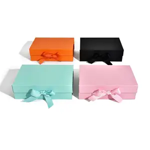 Custom Magnet Packaging Box Foldable Garment Clothing Shoe Box Cardboard Paper Wedding Gift Box Packaging with Ribbon