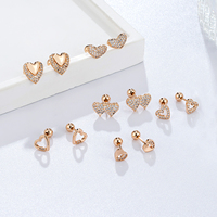 Pendientes de tuerca con cierre de rosca al por mayor de NYH Jewelry, aretes de moda para mujer con forma de corazón y circonita, chapados en oro.