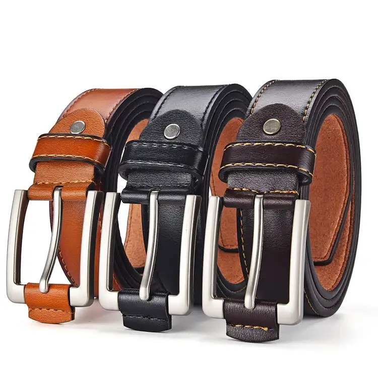 Professional manufacture genuine leather man vintage genuine leather belt custom designer belts metal belt pin buckle