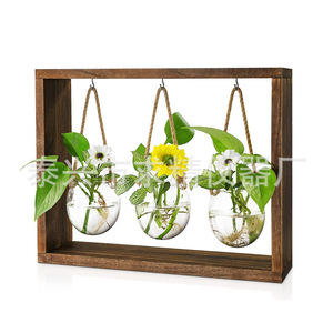 Creative Detachable Hydroponic Glass Vase Hanging Retro Wooden Frame Wall Vase For Pothos Plants Home Decoration - Product Image 5