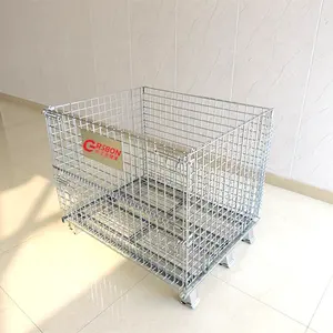 Good Quality Logistics Collapsible Stackable Folding Foldable Pallet Metal Steel Wire Mesh Container Storage Cages For Warehouse