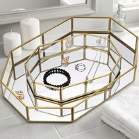 Plateau de vanité en métal doré et verre, organisateur décoratif de bijoux et de maquillage pour commode, salle de bain, décoration intérieure