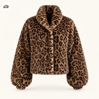 Veste courte ample en fausse fourrure à imprimé léopard pour femme, manches bouffantes surdimensionnées, col montant, manteau chaud d'hiver, style streetwear