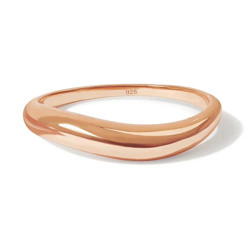 Milskye étincelant filles classiques 18k or vermeil vague simple bague en argent sterling