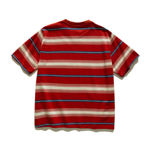 Camiseta de <span class=keywords><strong>Hombre</strong></span> a Rayas Horizontales Rojas, <span class=keywords><strong>Blancas</strong></span> y Azules, Cuello Redondo, Corte Holgado, 100% Algodón, Manga Corta para Uso Diario - Product Image 2