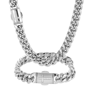 Collar de Cadena Cubana Miami de Acero Inoxidable con Cierre Helado de 12mm en Joyería Plateada VEROMCA, Accesorio de Moda - Product Image 3