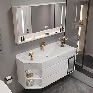 Mobile Bagno Moderno con Lavabo Singolo 36-80 Pollici in Legno Massello Grigio, <span class=keywords><strong>Specchio</strong></span> Smart, Mobile Sospeso, Caratteristiche Ecologiche e Resistenti all'Acqua - Product Image 1