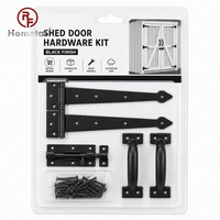 Kit de quincaillerie pour porte de remise noire - Charnières en T, poignée en D, verrou à barillet - Ensemble complet pour portail en bois extérieur, remise, abri de jardin