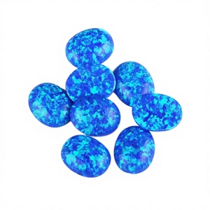 Ópalo cultivado en laboratorio, cabujón ovalado para la fabricación de joyas, base plana con juego de colores/efecto fuego, resina sintética azul - Product Image 2